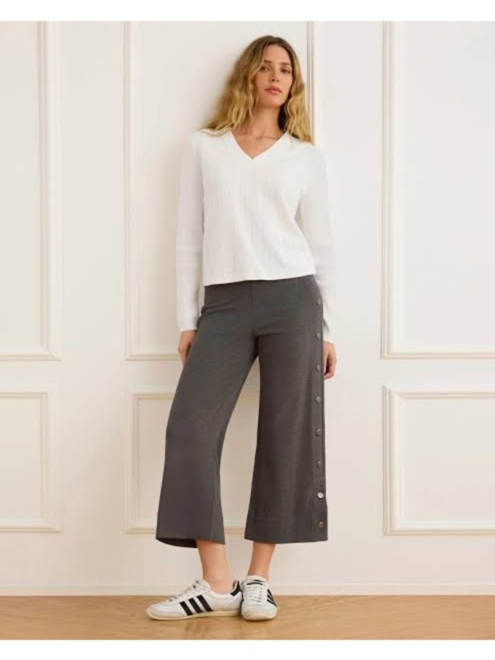 CABI Snap Crop Pants Gray Sz L #4898 NWOT